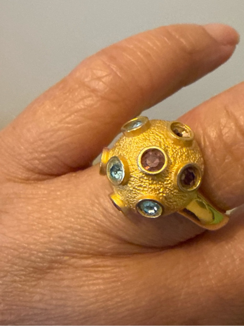 18kt HGE Espo Gold-Tone Dome Cocktail Ring with Blue Accent Stones